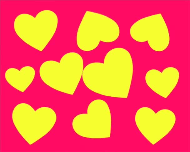 Анимационная иллюстрация. Бьющиеся сердца, символ любви и Дня Святого Валентина. Время для любви. В желтых и розовых цветах — стоковое видео