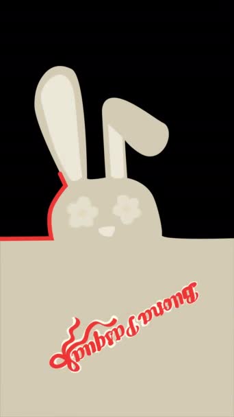 Vertical animation of a Christmas bunny and text. For social networks and smartphones. animated text in Italian. Postcard as an animation with a spring holiday. — Stock Video