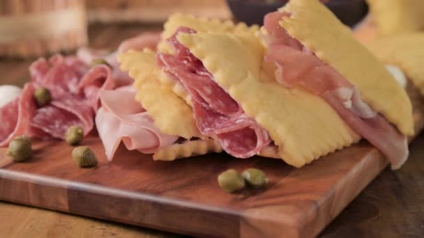 Кресченіна Їжа Емілії Романьї Регіоні Картопляний Хліб Gnocco Fritto Або — стокове відео