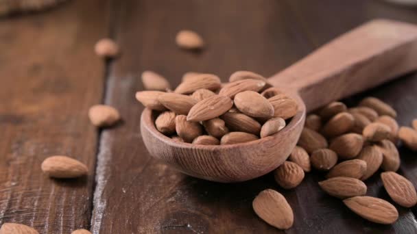 Almond Menyebar Pada Latar Belakang Kayu Kacang Almond Ideal Untuk — Stok Video