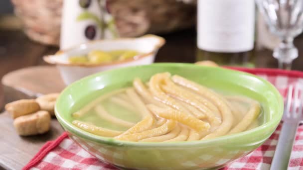 Italian Passatelli Traditional Italian Pasta Cooked Broth View Bologna Italy — Wideo stockowe