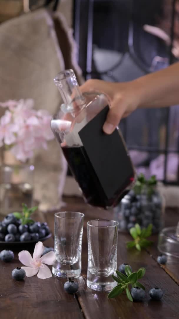 Mirto Liqueur Traditional Blueberry Liqueur Sardinia Italy Sweet Aromatic Drink — Stockvideo