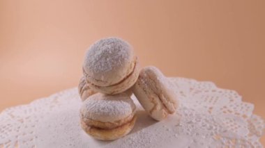  Apricot sandwich biscuits, traditional Sardinian and Italian biscuits. Cookies similar to macaroons. peshine all albicocca. High quality FullHD footage