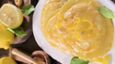 Seadas, traditional sardinian dessert with pecorino cheese, honey and lemon. Round meal with cheese, traditional in italy of the Sardinia region and south of italy. High quality footage