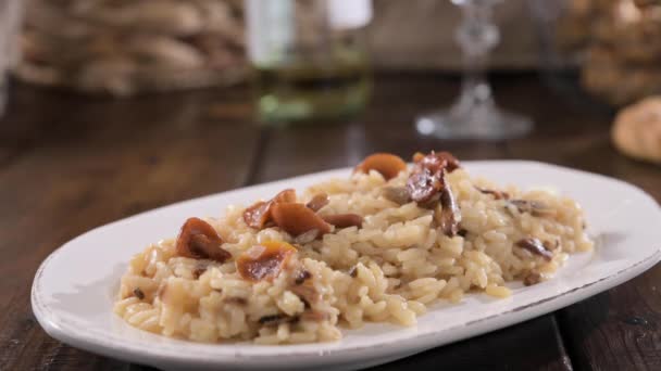 Risotto Porcini Mushrooms Risotto Porcini Mushrooms Typical Italian Food White — Stock video