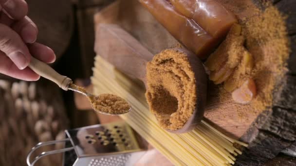 Bottarga Dried Roe Mullet Sardinian Food Dish Traditional Italian Pasta — Stockvideo