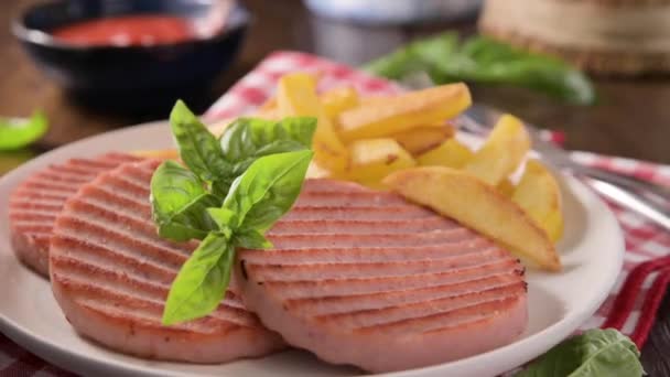 Teneroni Cooked Ham Soft Italian Cutlets Prosciutto Cotto Usually Prepared — Stock videók