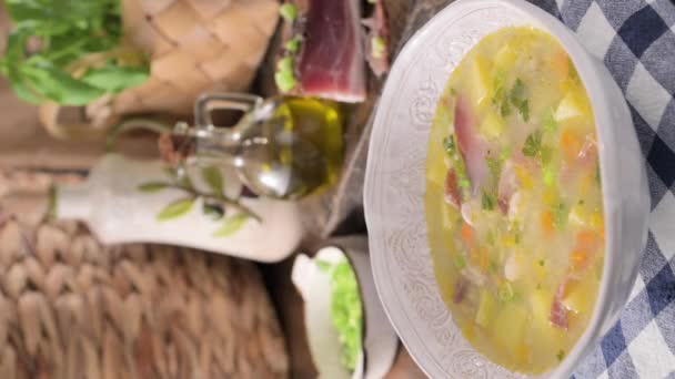 Soupe Orge Zuppa Orzo Zuppa Tradizionale Con Pancetta Orzo Nel — Video