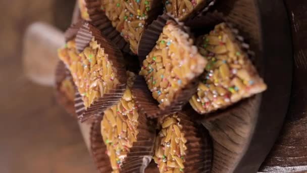 Desserts Almonds Peanuts Seeds Caramel Traditional Sardinian Sweet Sweet Squares — Vídeo de Stock