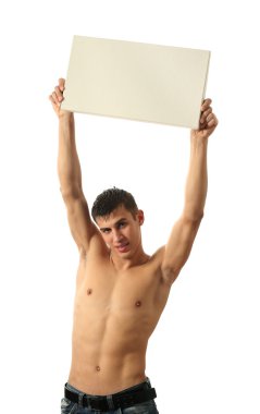 genç seksi adamla kopya alanı boş başlık sayfası