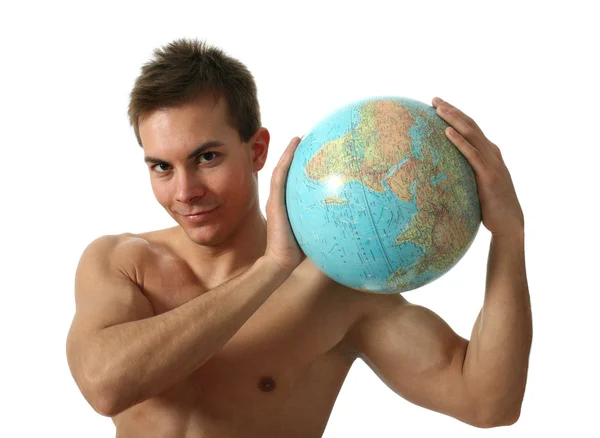 Joven con un globo terráqueo —  Fotos de Stock