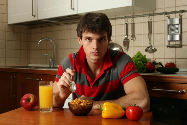 Young Sexy Man Eating His Breakfast — Stock Photo, Image