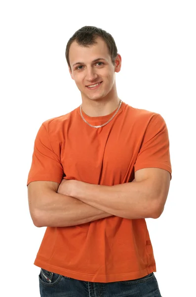 Hombre joven en camiseta naranja — Foto de Stock