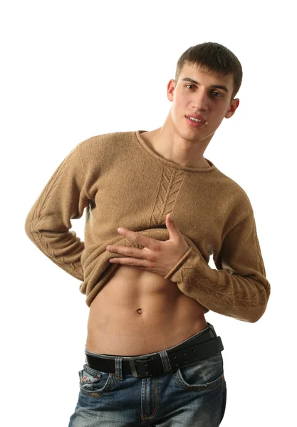 Jovem sexy homem mostrando seus abs — Fotografia de Stock