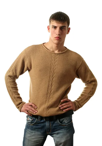 Sexy Mann im gelben Pullover — Stockfoto