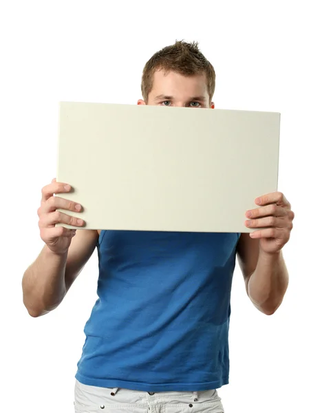 Young Man with Copy Space Blank Billboard — Stock Photo, Image