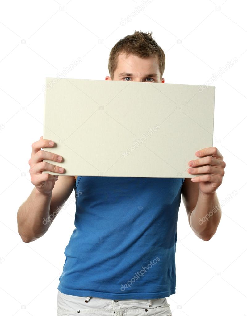 Young Man with Copy Space Blank Billboard