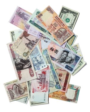 egzotik banknotların üzerinde beyaz izole