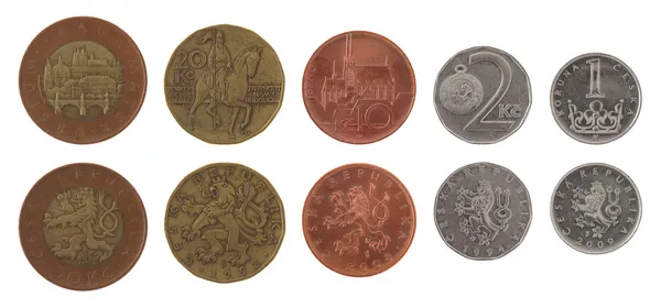 Czeskie monety na białym tle — Zdjęcie stockowe