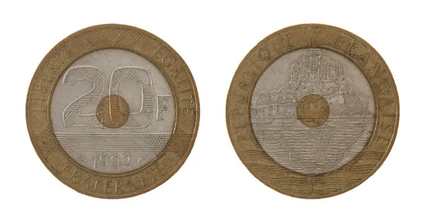 Oude Franse munt geïsoleerd op wit — Stockfoto