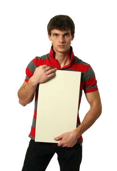 Young Sexy Man with Copy Space Blank Banner — Stock Photo, Image