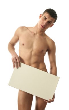 çıplak bir adam ile boş bir işareti kapsayan