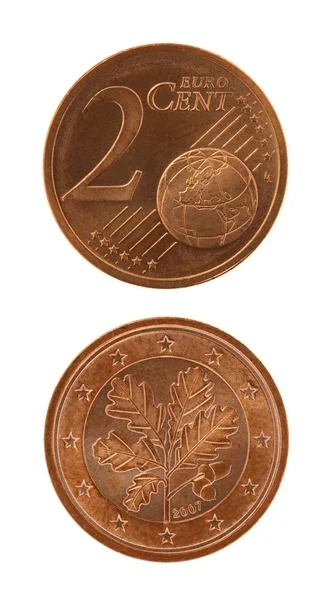 Dvě eurocentů mince — Stock fotografie