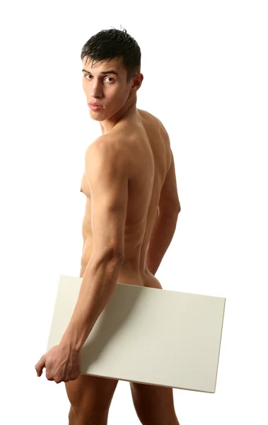 Muscular Man with Copy Space Blank Billboard — Stock Photo, Image