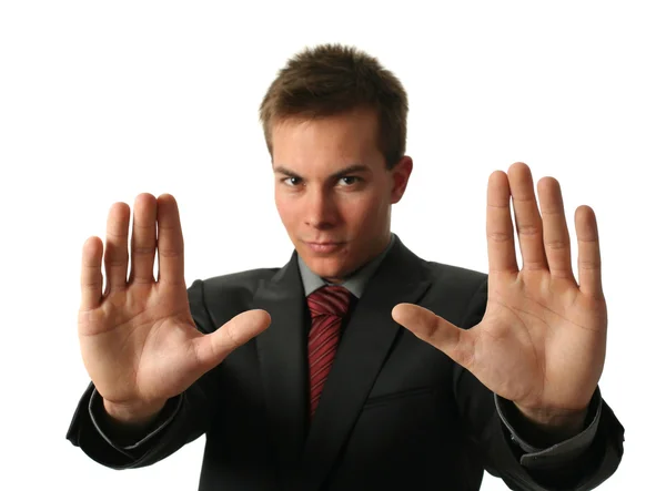 Avvertire gli uomini d'affari tenendo le mani in alto — Foto Stock