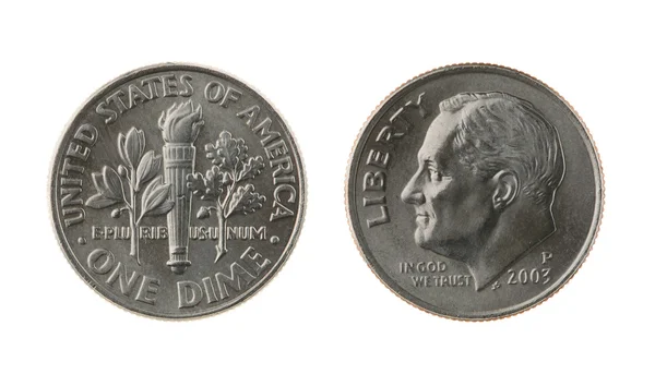 US One Dime Coin Isolated on White Stock Picture