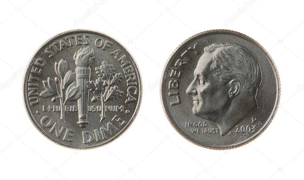 US One Dime Coin Isolated on White