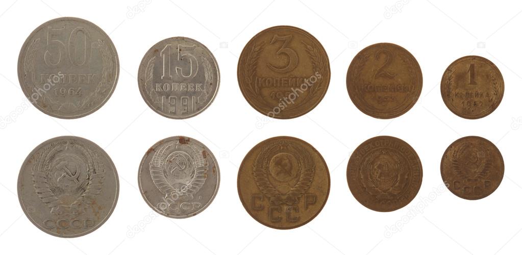 Soviet Kopek Coins Isolated on White