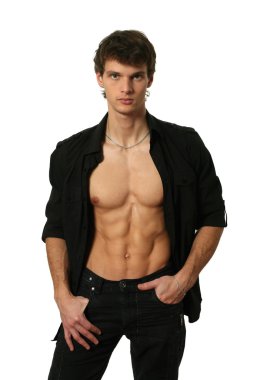 genç seksi bir adam üzerinde beyaz izole
