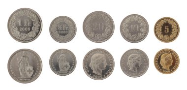 swiss sikkeler üzerinde beyaz izole