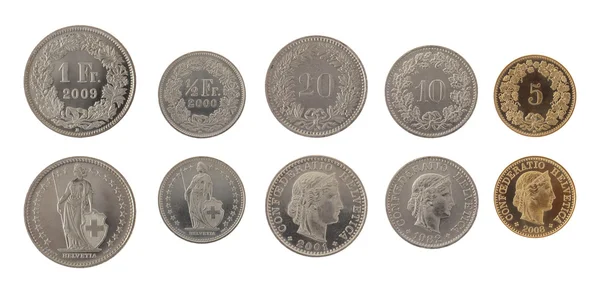 Ελβετικό κέρματα που απομονώνονται σε λευκό — Φωτογραφία Αρχείου