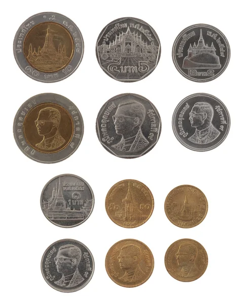 Monedas tailandesas aisladas en blanco — Foto de Stock