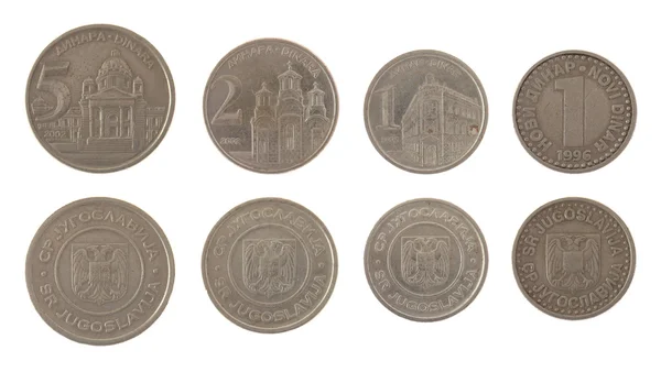 Monedas yugoslavas antiguas aisladas en blanco — Foto de Stock