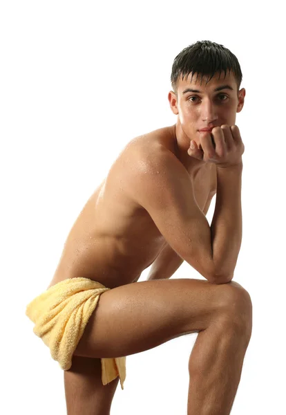 Mokré svalnatý muž — Stock fotografie