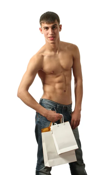 Homme sexy avec espace de copie Sacs à provisions — Photo