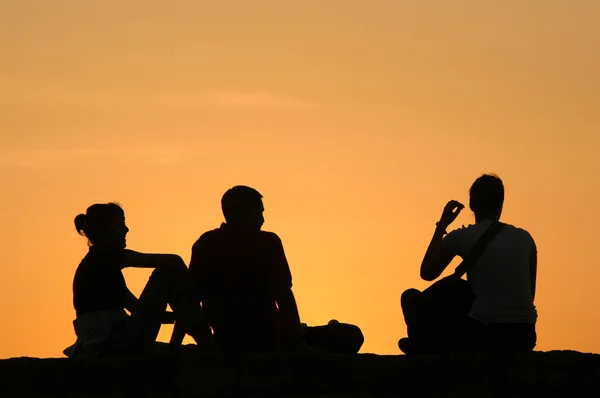 Silhouette Gesellschaft bei Sonnenuntergang — Stockfoto