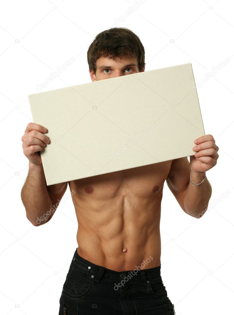 Young Sexy Man with Copy Space Blank Banner