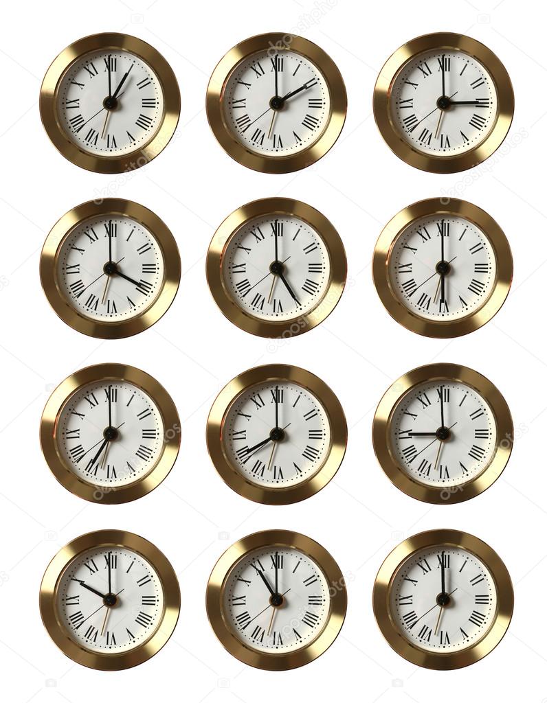12 Clocks Showing Different Time