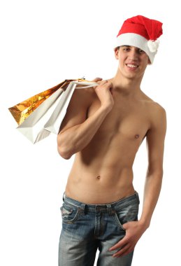 seksi Noel Baba ile alışveriş torbaları