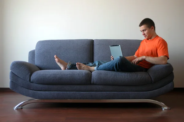 Sexy Man Working on a Laptop — Stock Photo, Image