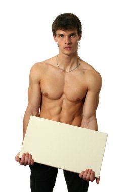genç seksi adamla kopya alanı boş başlık sayfası