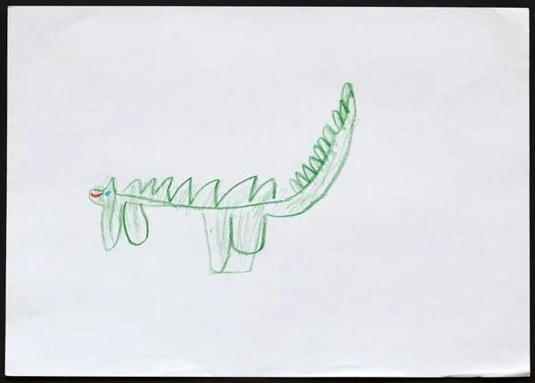 Zöld sárkány. gyermek rajz. — Stock Fotó