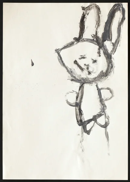 Zwarte konijn. kind tekening. — Stockfoto
