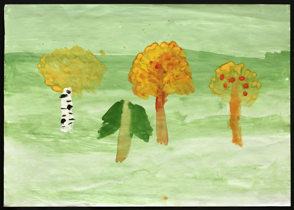 Autumn Forest. Child's Drawing. — Stock Photo, Image