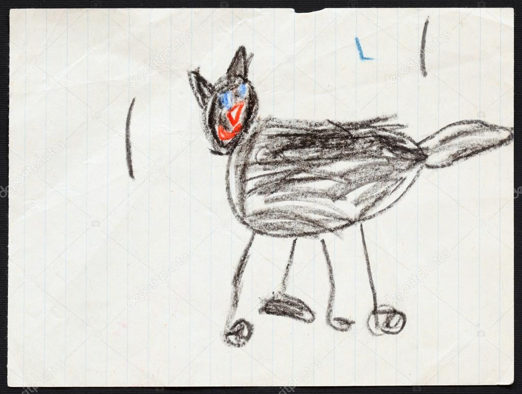 Black Cat. Child's Drawing. 