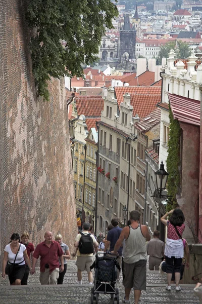 Walking on the stairs of the Prague castle. — Stock Photo, Image